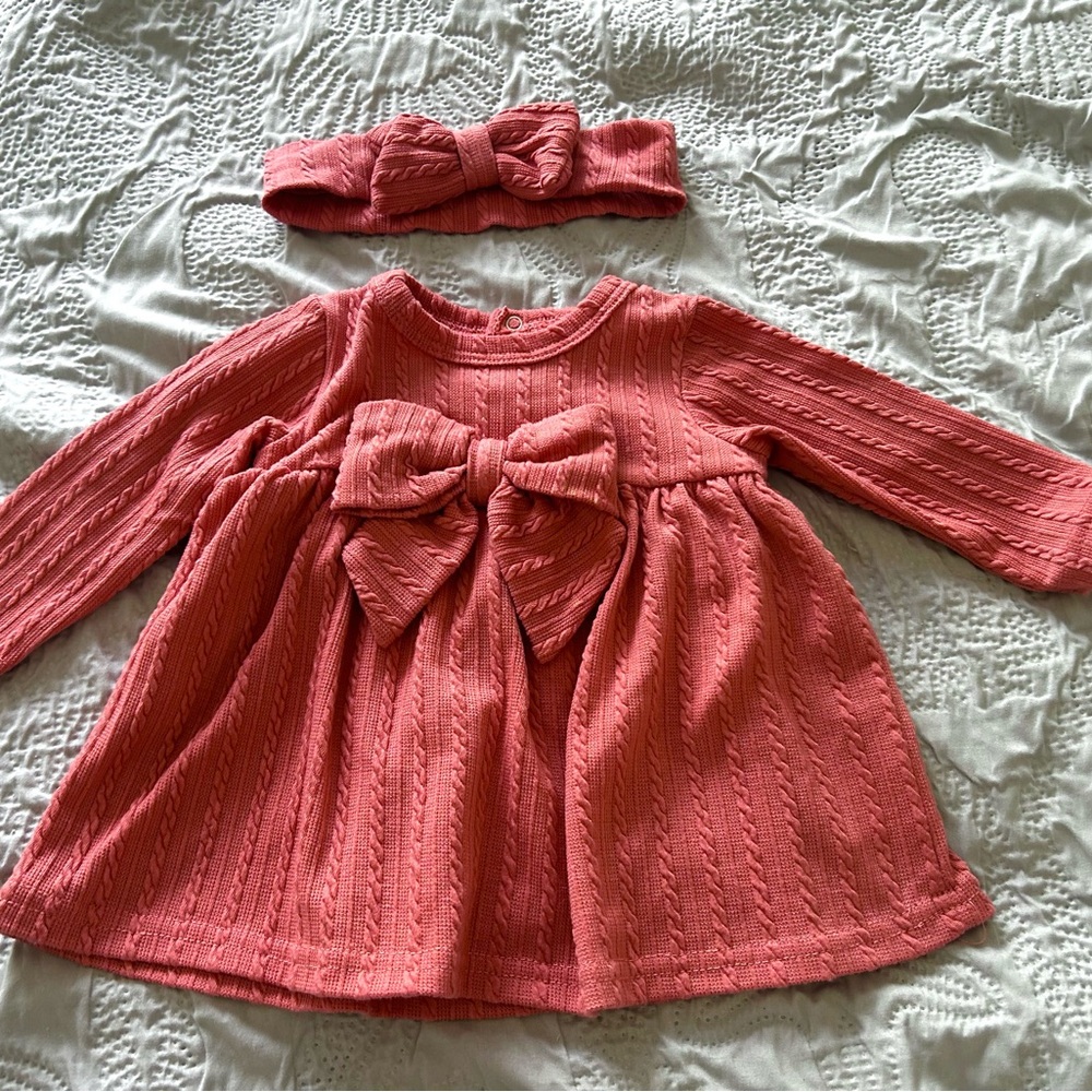 Adorable Orange Baby Girl Dress with Bow size 0-3M